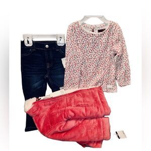 KIDS  24 Months 3 Piece “7 For All Mankind” With Pink Coat Flowered Top …